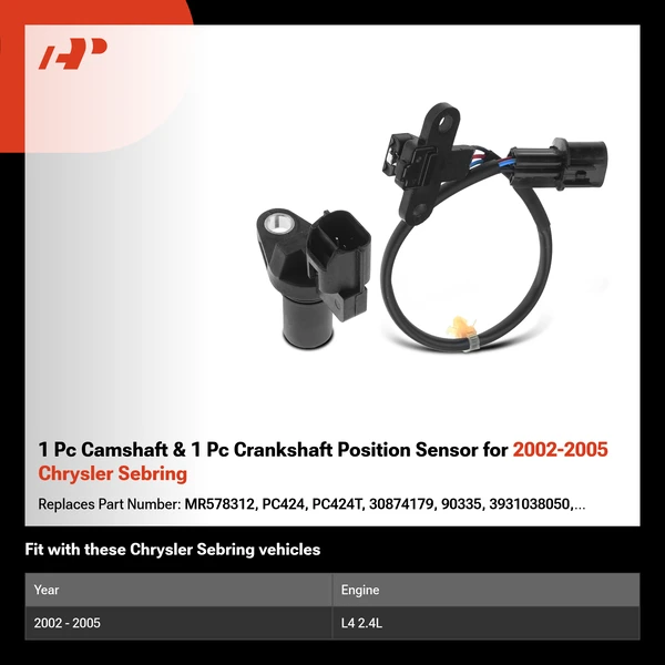 1 Pc Camshaft & 1 Pc Crankshaft Position Sensor for 2002-2005 Chrysler Sebring