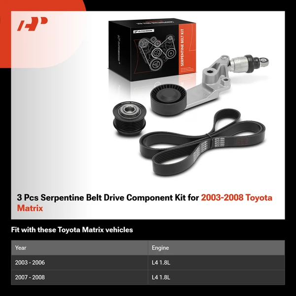 3 Pcs Serpentine Belt Drive Component Kit for 2003-2008 Toyota Matrix