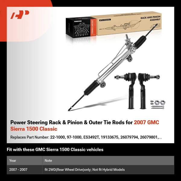 Power Steering Rack & Pinion & Outer Tie Rods for 2007 GMC Sierra 1500 Classic
