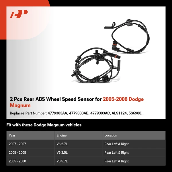 2 Pcs Rear ABS Wheel Speed Sensor for 2005-2008 Dodge Magnum
