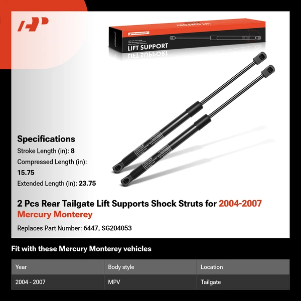 2 Pcs Rear Tailgate Lift Supports Shock Struts for 2004-2007 Mercury Monterey