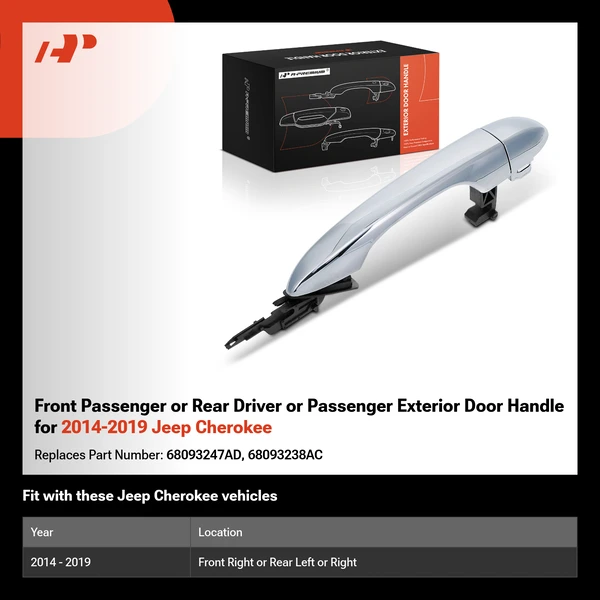 Front Passenger or Rear Driver or Passenger Exterior Door Handle for 2014-2019 Jeep Cherokee