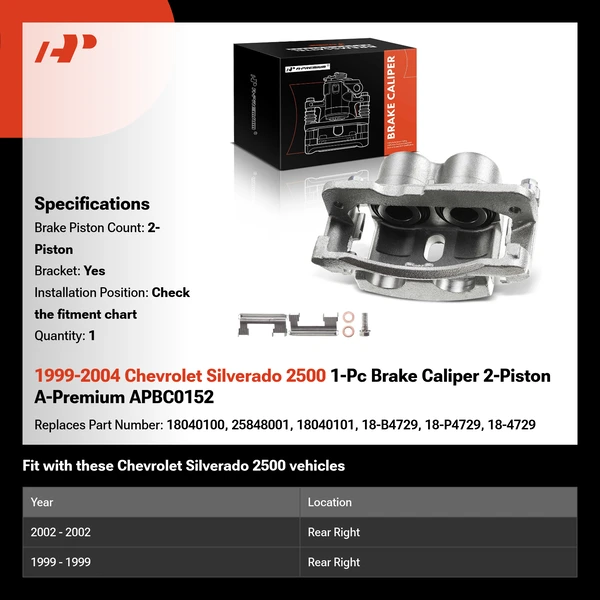 1999-2004 Chevrolet Silverado 2500 1-Pc Brake Caliper 2-Piston A-Premium APBC0152