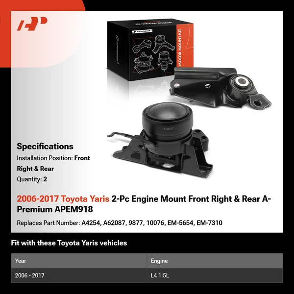 2006-2017 Toyota Yaris 2-Pc Engine Mount Front Right & Rear A-Premium APEM918