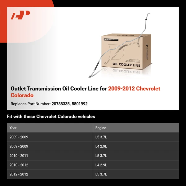 Outlet Transmission Oil Cooler Line for 2009-2012 Chevrolet Colorado