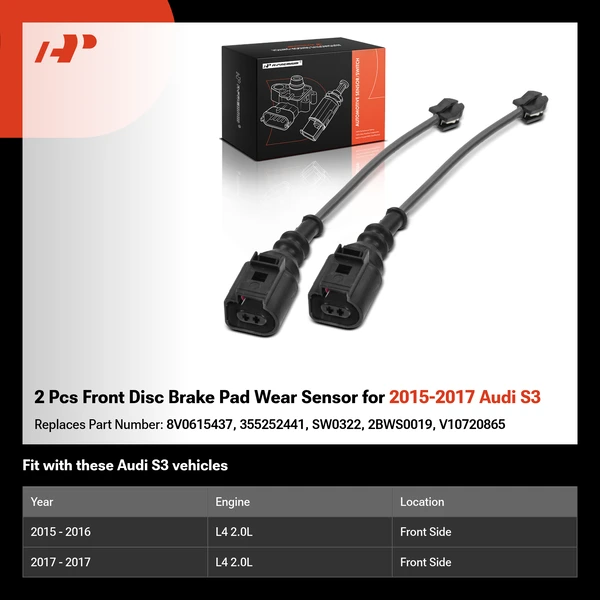 2 Pcs Front Disc Brake Pad Wear Sensor for 2015-2017 Audi S3