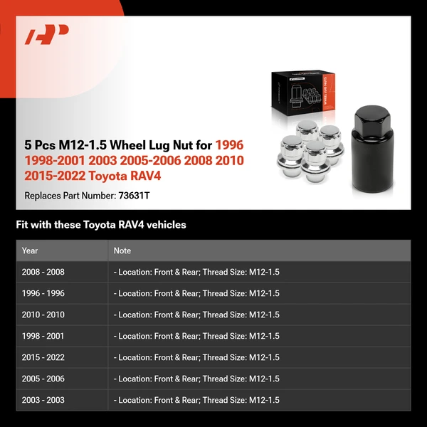 5 Pcs M12-1.5 Wheel Lug Nut for 1996 1998-2001 2003 2005-2006 2008 2010 2015-2022 Toyota RAV4