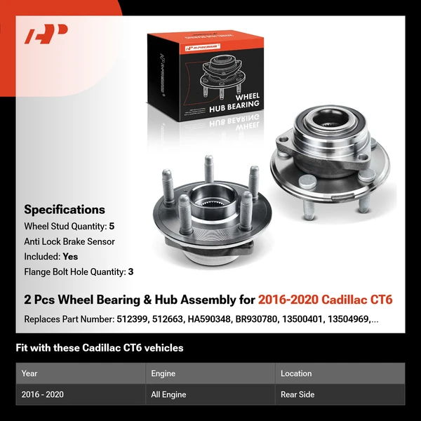 2 Pcs Wheel Bearing & Hub Assembly for 2016-2020 Cadillac CT6