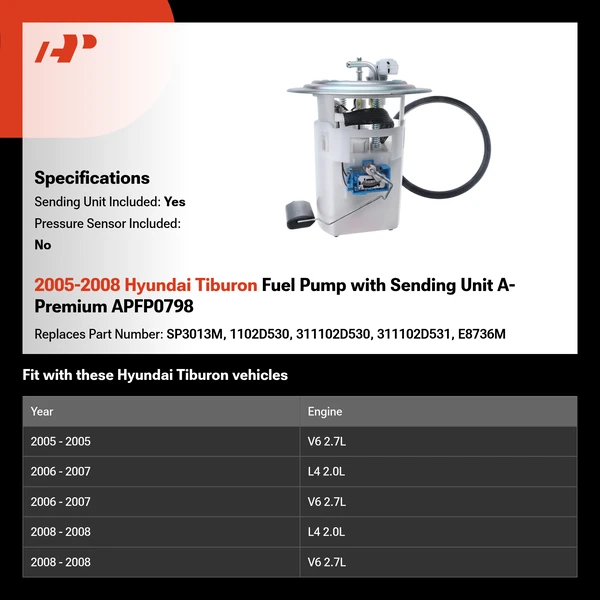 2005-2008 Hyundai Tiburon Fuel Pump with Sending Unit A-Premium APFP0798
