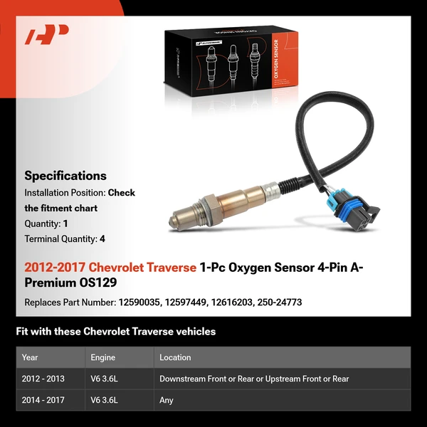 2012-2017 Chevrolet Traverse 1-Pc Oxygen Sensor 4-Pin A-Premium OS129