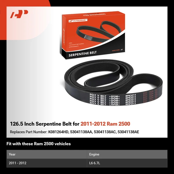 126.5 Inch Serpentine Belt for 2011-2012 Ram 2500