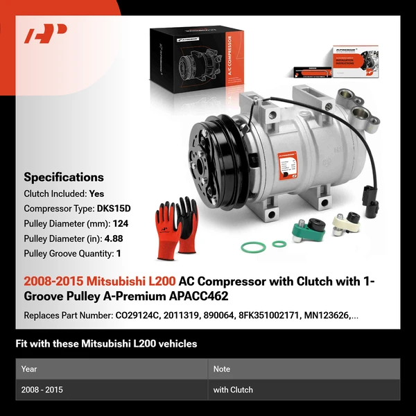 2008-2015 Mitsubishi L200 AC Compressor with Clutch with 1-Groove Pulley A-Premium APACC462