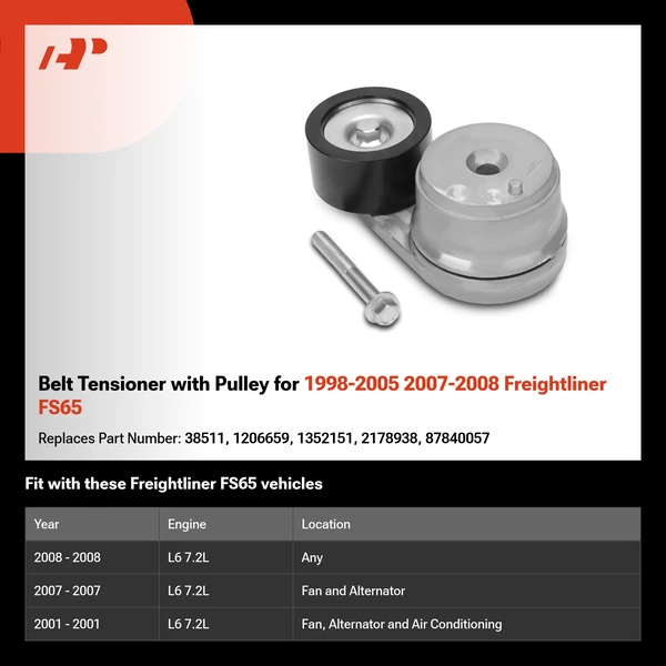 Belt Tensioner with Pulley for 1998-2005 2007-2008 Freightliner FS65
