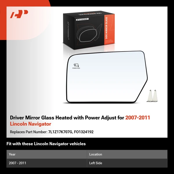 Driver Mirror Glass Heated with Power Adjust for 2007-2011 Lincoln Navigator