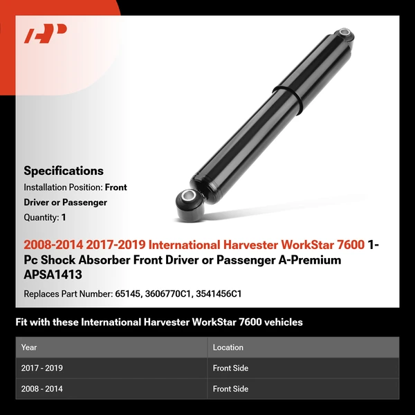 2008-2014 2017-2019 International Harvester WorkStar 7600 1-Pc Shock Absorber Front Driver or Passenger A-Premium APSA1413