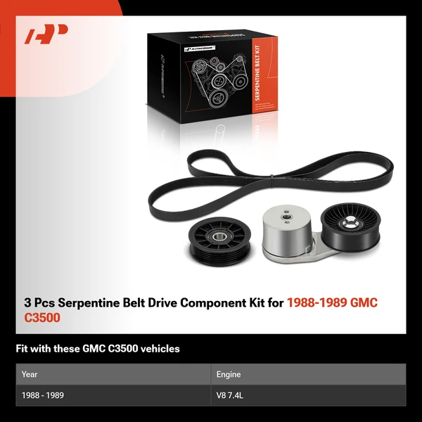3 Pcs Serpentine Belt Drive Component Kit for 1988-1989 GMC C3500