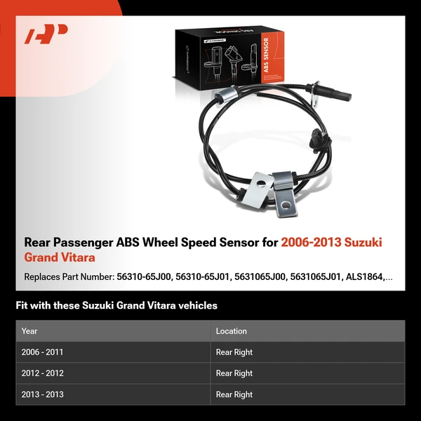 Rear Passenger ABS Wheel Speed Sensor for 2006-2013 Suzuki Grand Vitara