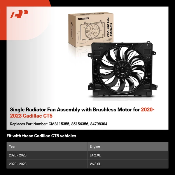 Single Radiator Fan Assembly with Brushless Motor for 2020-2023 Cadillac CT5
