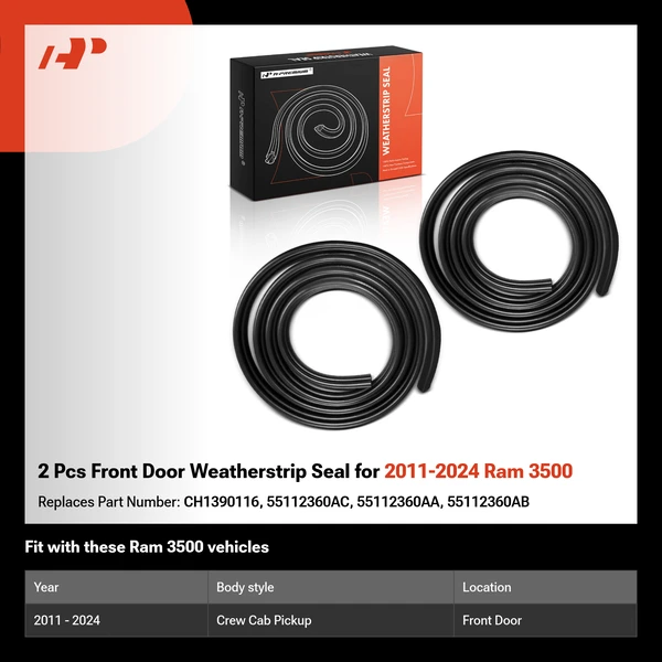 2 Pcs Front Door Weatherstrip Seal for 2011-2024 Ram 3500