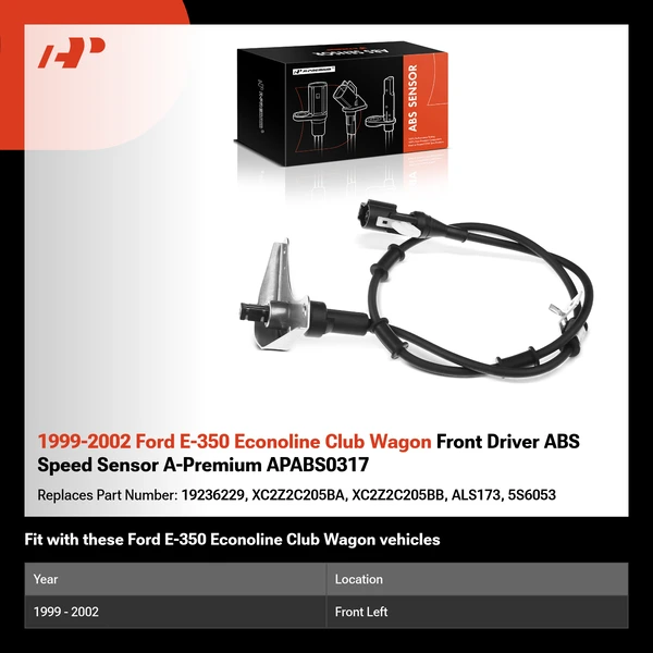 1999-2002 Ford E-350 Econoline Club Wagon Front Driver ABS Speed Sensor A-Premium APABS0317