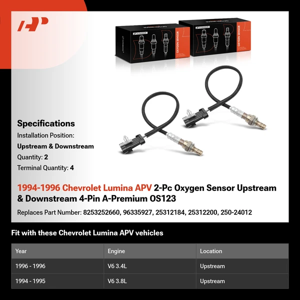 1994-1996 Chevrolet Lumina APV 2-Pc Oxygen Sensor Upstream & Downstream 4-Pin A-Premium OS123