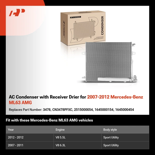 AC Condenser with Receiver Drier for 2007-2012 Mercedes-Benz ML63 AMG