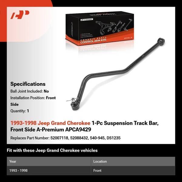 1993-1998 Jeep Grand Cherokee 1-Pc Suspension Track Bar, Front Side A-Premium APCA9429