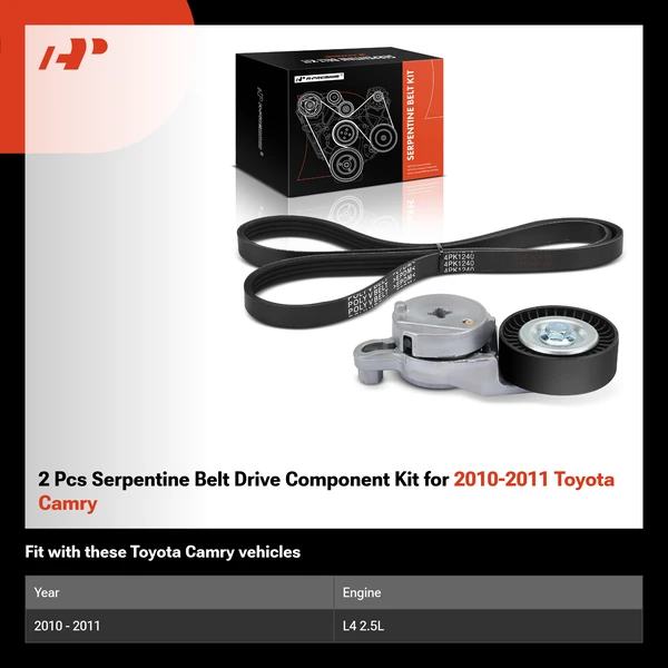 2 Pcs Serpentine Belt Drive Component Kit for 2010-2011 Toyota Camry