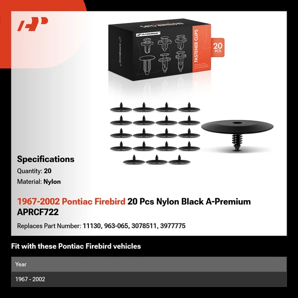 1967-2002 Pontiac Firebird 20 Pcs Nylon Black A-Premium APRCF722