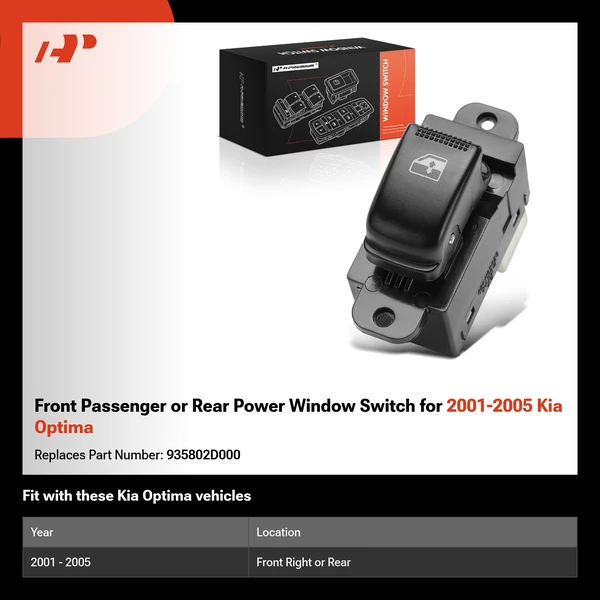 Front Passenger or Rear Power Window Switch for 2001-2005 Kia Optima