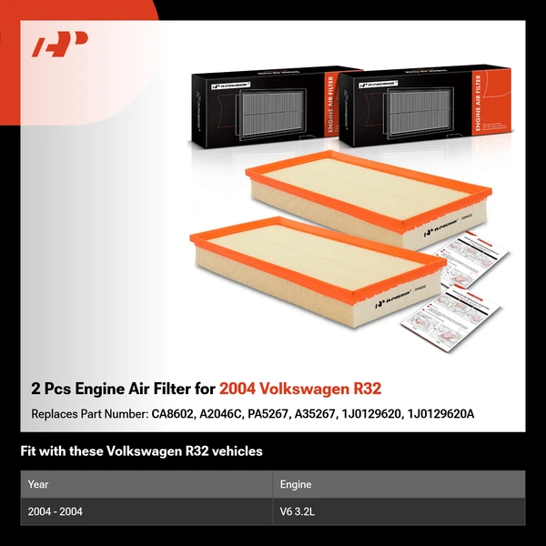 2 Pcs Engine Air Filter for 2004 Volkswagen R32