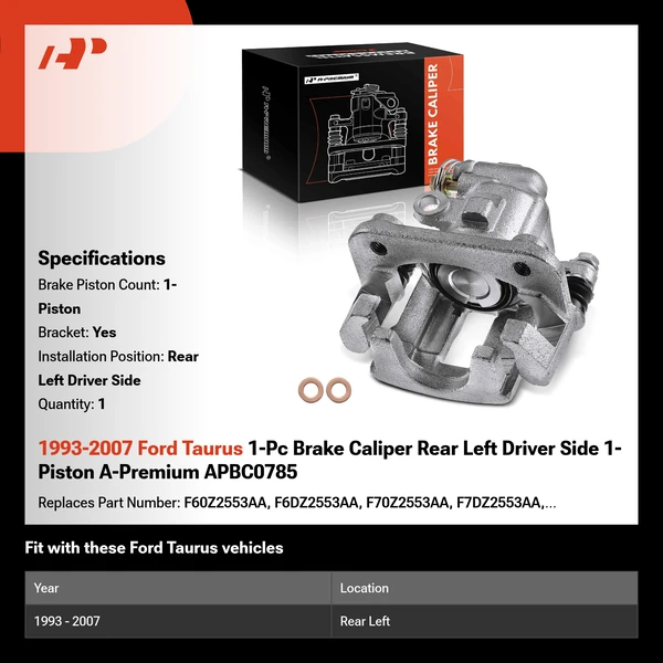 1993-2007 Ford Taurus 1-Pc Brake Caliper Rear Left Driver Side 1-Piston A-Premium APBC0785