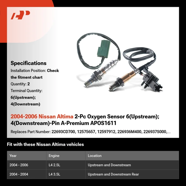 2004-2006 Nissan Altima 2-Pc Oxygen Sensor 6(Upstream); 4(Downstream)-Pin A-Premium APOS1611