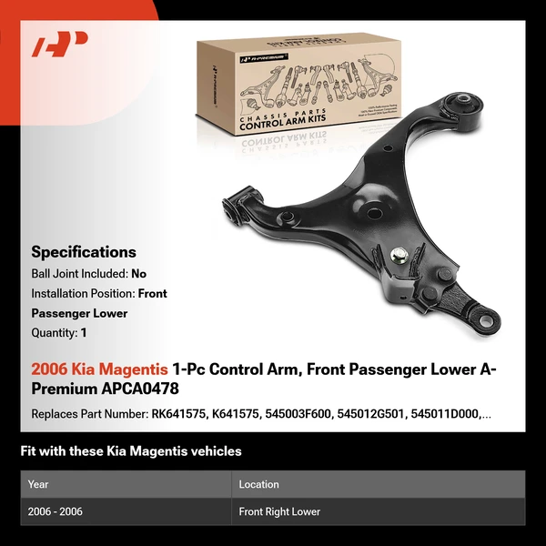 2006 Kia Magentis 1-Pc Control Arm, Front Passenger Lower A-Premium APCA0478