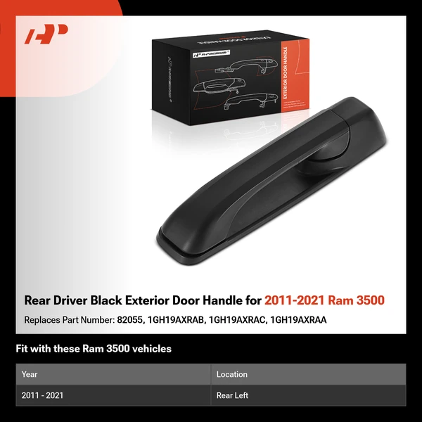 Rear Driver Black Exterior Door Handle for 2011-2021 Ram 3500