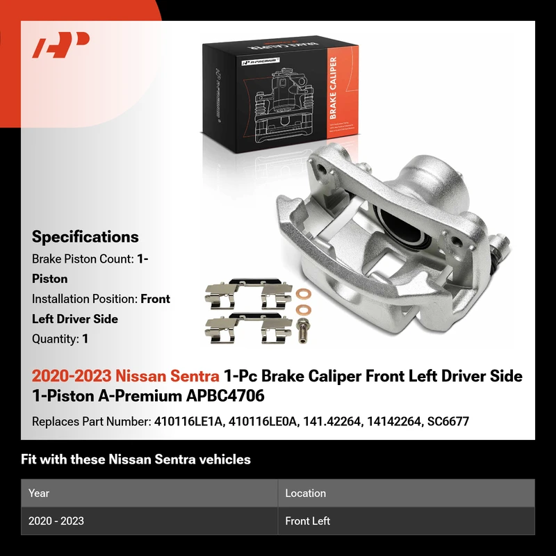 2020-2023 Nissan Sentra 1-Pc Brake Caliper Front Left Driver Side 1-Piston A-Premium APBC4706