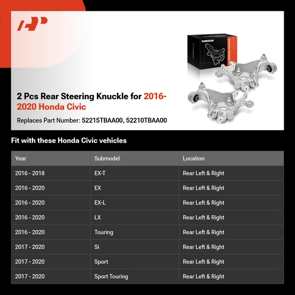 2 Pcs Rear Steering Knuckle for 2016-2020 Honda Civic