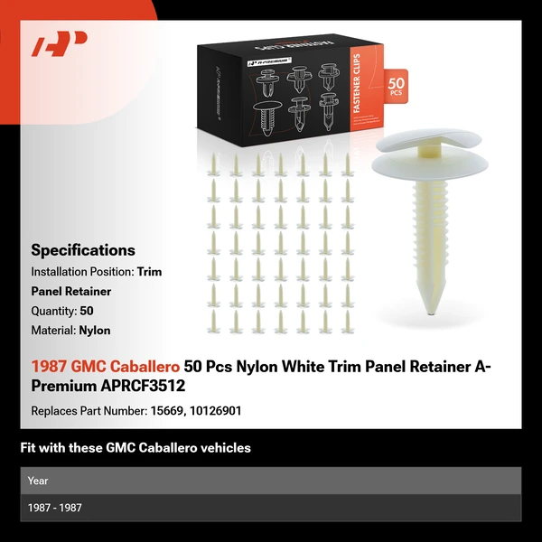 1987 GMC Caballero 50 Pcs Nylon White Trim Panel Retainer A-Premium APRCF3512