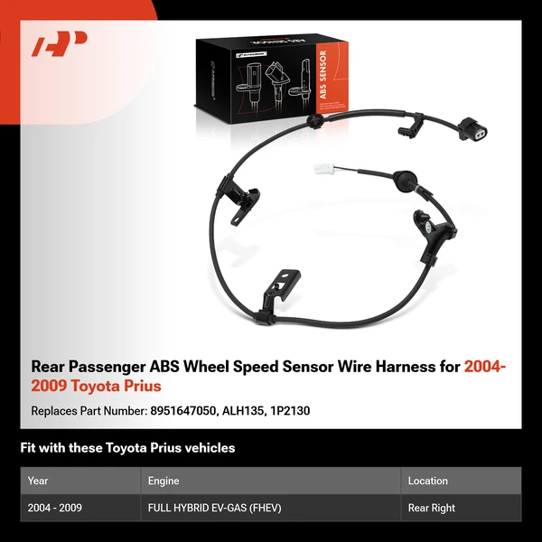 Rear Passenger ABS Wheel Speed Sensor Wire Harness for 2004-2009 Toyota Prius
