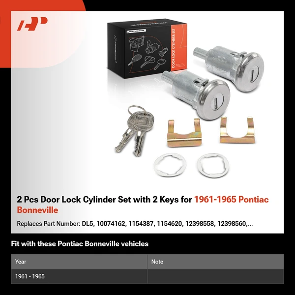 2 Pcs Door Lock Cylinder Set with 2 Keys for 1961-1965 Pontiac Bonneville