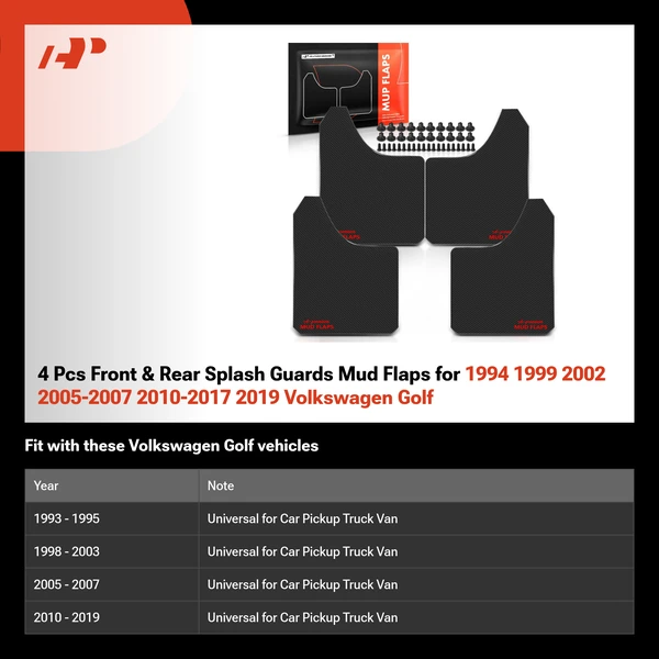 4 Pcs Front & Rear Splash Guards Mud Flaps for 1994 1999 2002 2005-2007 2010-2017 2019 Volkswagen Golf