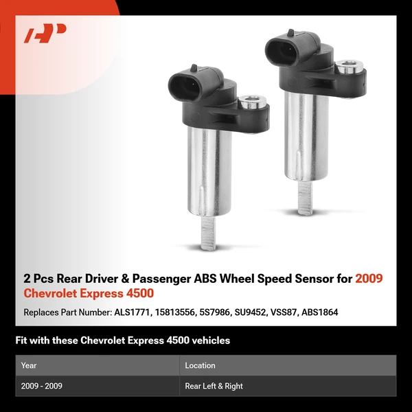 2 Pcs Rear Driver & Passenger ABS Wheel Speed Sensor for 2009 Chevrolet Express 4500