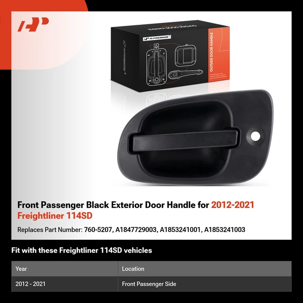 Front Passenger Black Exterior Door Handle for 2012-2021 Freightliner 114SD