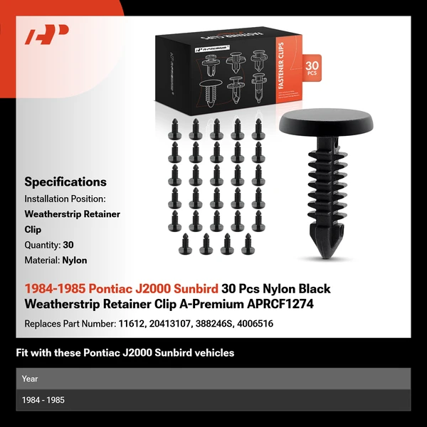 1984-1985 Pontiac J2000 Sunbird 30 Pcs Nylon Black Weatherstrip Retainer Clip A-Premium APRCF1274