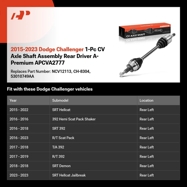 2015-2023 Dodge Challenger 1-Pc CV Axle Shaft Assembly Rear Driver A-Premium APCVA2777
