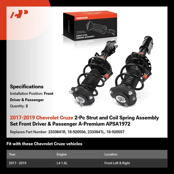 2017-2019 Chevrolet Cruze 2-Pc Strut and Coil Spring Assembly Set Front Driver & Passenger A-Premium APSA1972