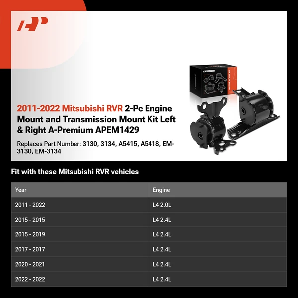 2011-2022 Mitsubishi RVR 2-Pc Engine Mount and Transmission Mount Kit Left & Right A-Premium APEM1429
