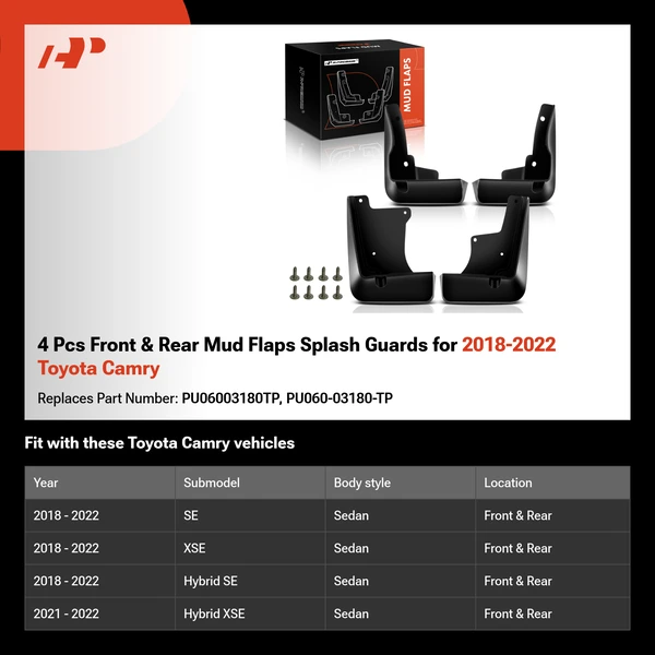 4 Pcs Front & Rear Mud Flaps Splash Guards for 2018-2022 Toyota Camry