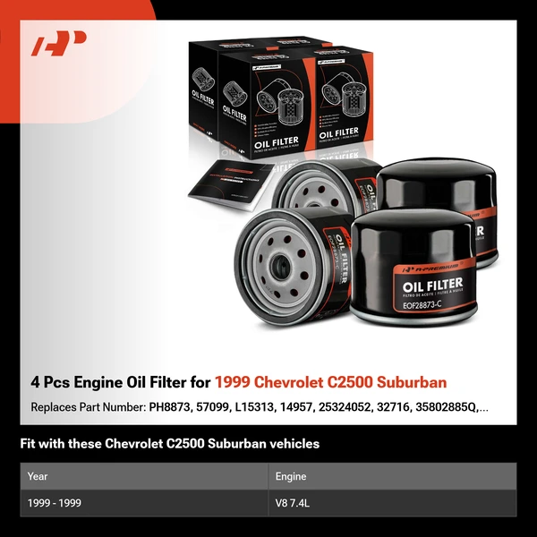 4 Pcs Engine Oil Filter for 1999 Chevrolet C2500 Suburban