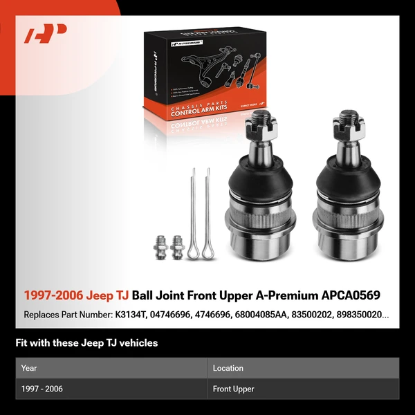 1997-2006 Jeep TJ Ball Joint Front Upper A-Premium APCA0569